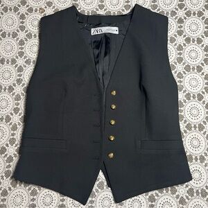 Zara Elegant Black Vest with Gold Accents